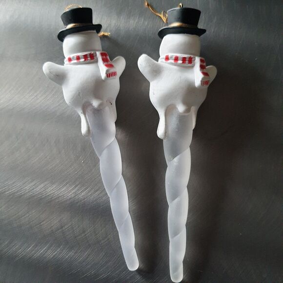 Vintage Lot Of 2 Snowman Icicle Ornaments 6.5" Christmas Tree Decorations - Picture 4 of 5